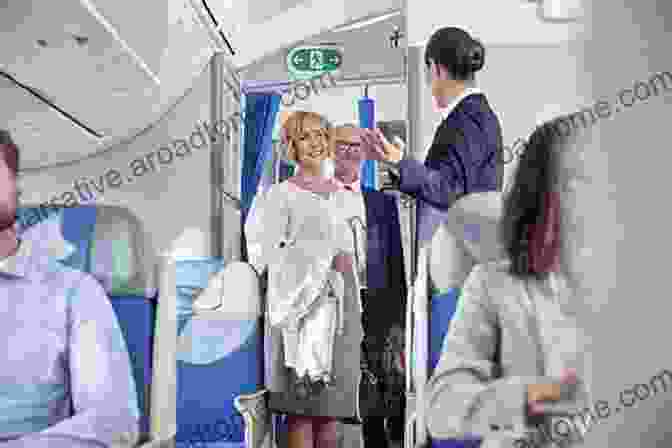 A Smiling Flight Attendant Greets Passengers On Board An Airplane. Looking Skyward: Turn Your Flight Attendant Dream Into Reality