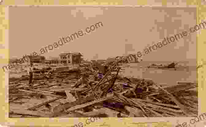 Black And White Photograph Of The Great Sea Island Storm Of 1893, Showing Massive Waves Crashing Against A Beach And Destroying Buildings. Hurricane Jim Crow: How The Great Sea Island Storm Of 1893 Shaped The Lowcountry South