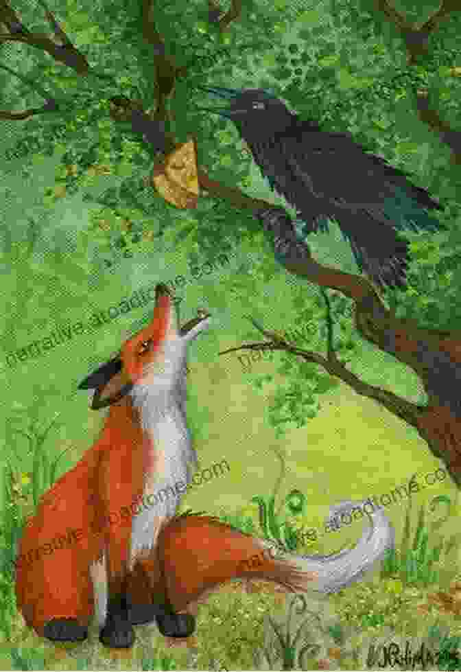 Illustration Of A Fox And A Raven From Aesop's Fables Aesop S Fables Russian English 1 Aesop